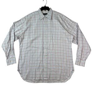 Robert Talbott Bespoke Dress Shirts Mens Size 18 Plaid Red White Blue